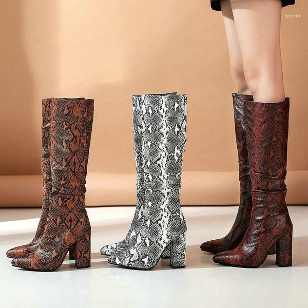 boots brand women snake print imitation leather knee high fashion pleated round toe square thick heel zipper11, Black
boots brand women snake print imitation leather knee high fashion pleated round toe square thick heel zipper11, Black