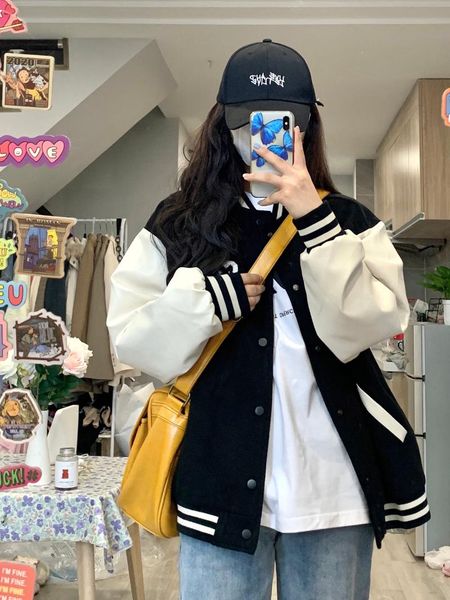 women's jackets vintage baseball jacket spring and autumn 2021 student versatile harajuku, Black;brown
women's jackets vintage baseball jacket spring and autumn 2021 student versatile harajuku, Black;brown