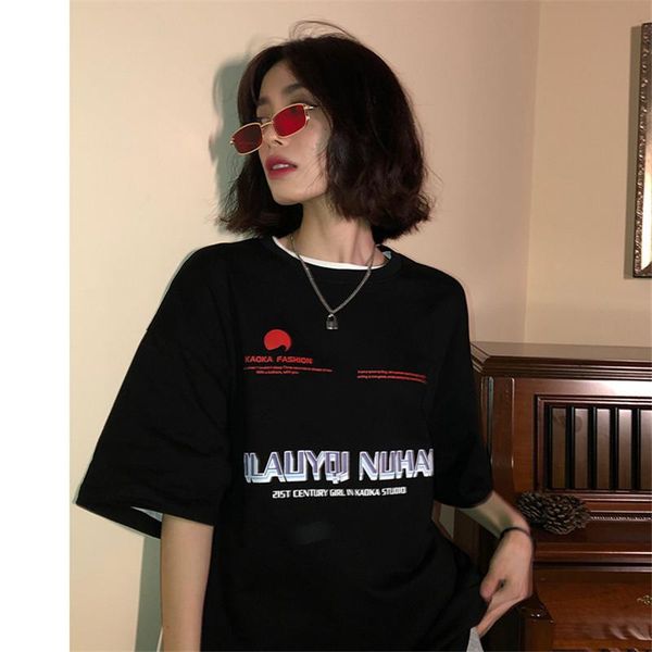 women's t-shirt punk autumn summer kpop cool black women jumpers ladies fashion letter bf shirt female loose shirts females, White
women's t-shirt punk autumn summer kpop cool black women jumpers ladies fashion letter bf shirt female loose shirts females, White