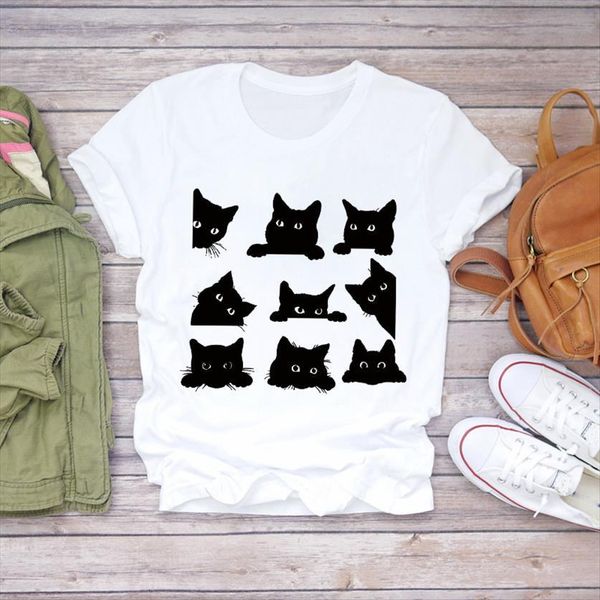 cat face casual clothing printing womens t shirt short sleeve 90s print lady graphic female tee, White
cat face casual clothing printing womens t shirt short sleeve 90s print lady graphic female tee, White