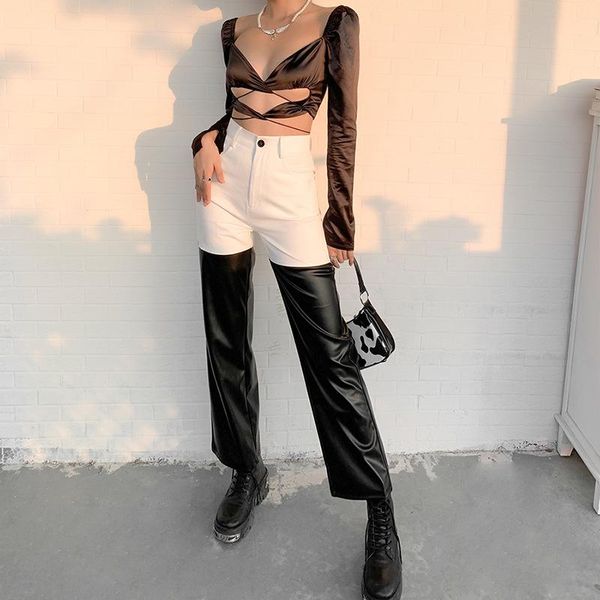 women's pants & capris puloru pu leather spliced straight-leg street style casual women high waist button loose trousers fall vintage b, Black;white
women's pants & capris puloru pu leather spliced straight-leg street style casual women high waist button loose trousers fall vintage b, Black;white
