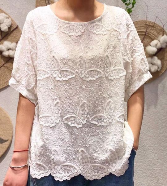 women's blouses & shirts summer 3d solid embroidery butterfly shirt short sleeve casual wear, White
women's blouses & shirts summer 3d solid embroidery butterfly shirt short sleeve casual wear, White