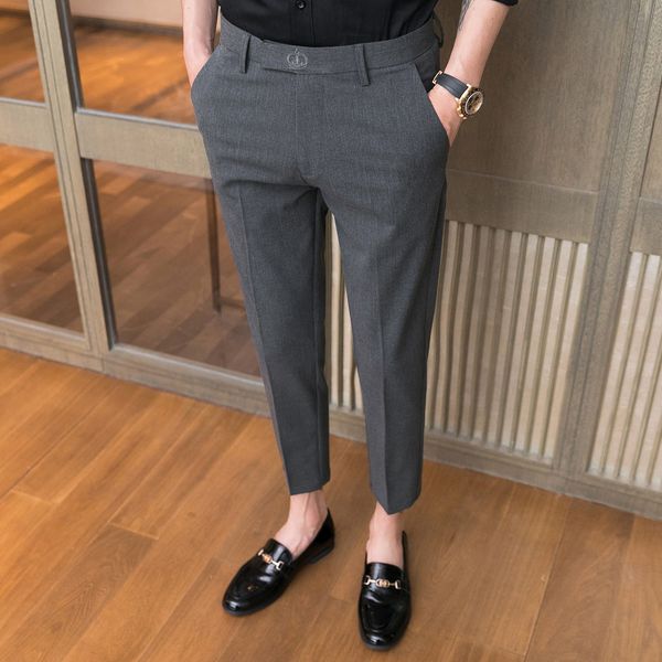 men's pants summer casual men slim fit business crown embroidery office social streetwear ankle length trousers gray hmwl, Black
men's pants summer casual men slim fit business crown embroidery office social streetwear ankle length trousers gray hmwl, Black