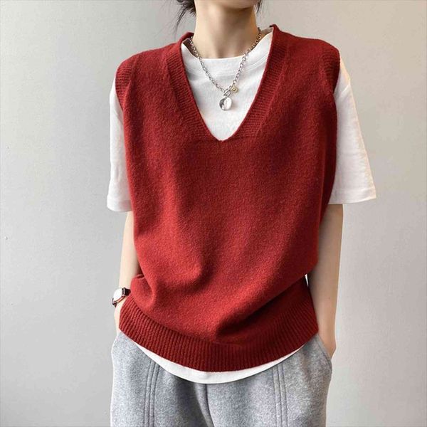 knitted vest womens spring college sweater style v neck loose slouchy sleeveless cantilevered oversized pullovers, White;black
knitted vest womens spring college sweater style v neck loose slouchy sleeveless cantilevered oversized pullovers, White;black