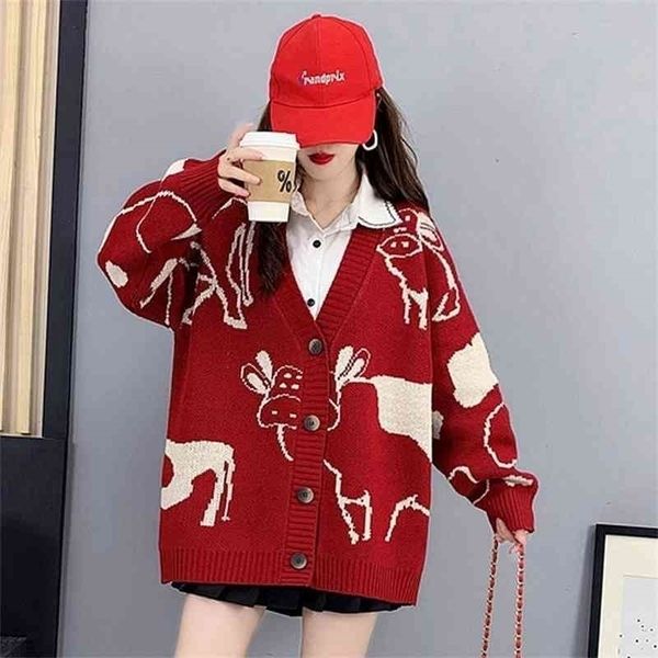 3-color spring and autumn thickened sweater coat women's korean version ins cartoon animal loose sleeve medium long knitted cardigan, Black
3-color spring and autumn thickened sweater coat women's korean version ins cartoon animal loose sleeve medium long knitted cardigan, Black