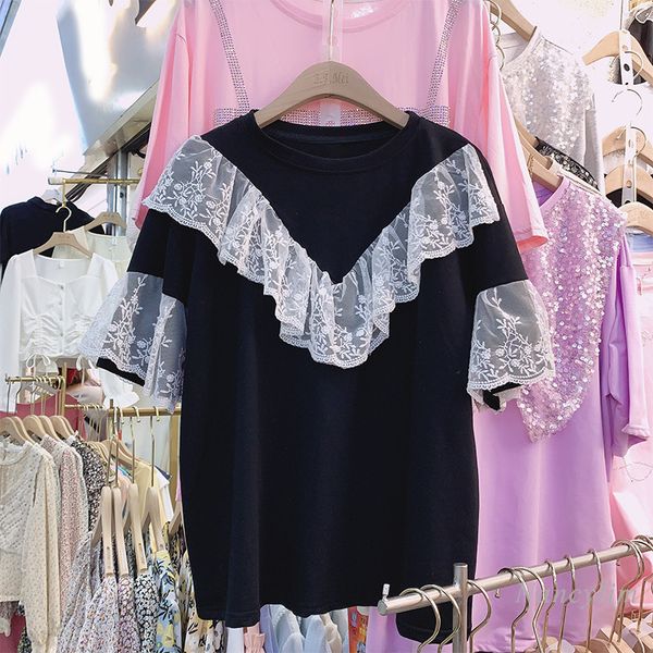 t shirt lace patch t shirt women's summer korean style loose short sleeved all-match girls students fashion tees, White
t shirt lace patch t shirt women's summer korean style loose short sleeved all-match girls students fashion tees, White