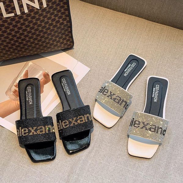 summer european and american flat-bottomed solid color letter rhinestone patch slippers women trend ladies, Black
summer european and american flat-bottomed solid color letter rhinestone patch slippers women trend ladies, Black