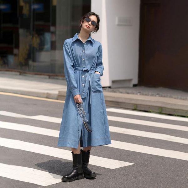 casual dresses ewq blue denim with belt women's dress long sleeve single breasted closing thin temperament 2021 autumn gd082, Black;gray
casual dresses ewq blue denim with belt women's dress long sleeve single breasted closing thin temperament 2021 autumn gd082, Black;gray
