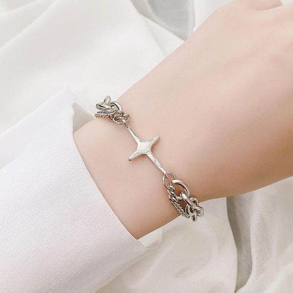 link, chain xiaoboacc mang star diamond cross bracelet for men and women punk simple design 2021 trend couple titanium steel wrist, Black
link, chain xiaoboacc mang star diamond cross bracelet for men and women punk simple design 2021 trend couple titanium steel wrist, Black