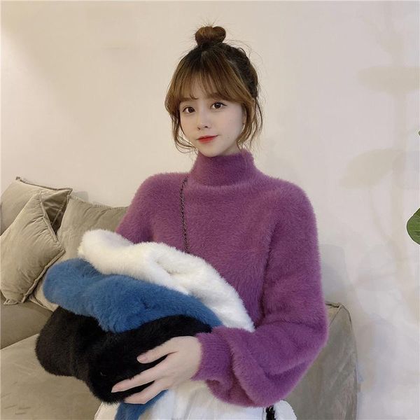 women's sweaters autumn awinter 2021 korean loose half high neck women sweater thickened short imitation mink hair for fashion, White;black
women's sweaters autumn awinter 2021 korean loose half high neck women sweater thickened short imitation mink hair for fashion, White;black