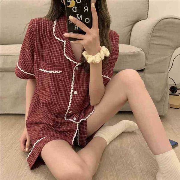 women retro lace plaid fashion summer short gentle casual loose all match femme pajamas sets 210525, Black;red
women retro lace plaid fashion summer short gentle casual loose all match femme pajamas sets 210525, Black;red