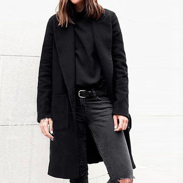 women's wool & blends autumn fashion ladies overcoat long loose stitching solid color dark button women coat fall clothing for, Black
women's wool & blends autumn fashion ladies overcoat long loose stitching solid color dark button women coat fall clothing for, Black