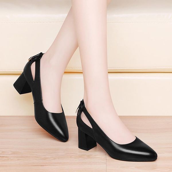 dress shoes mid-heel working black professional soft leather single