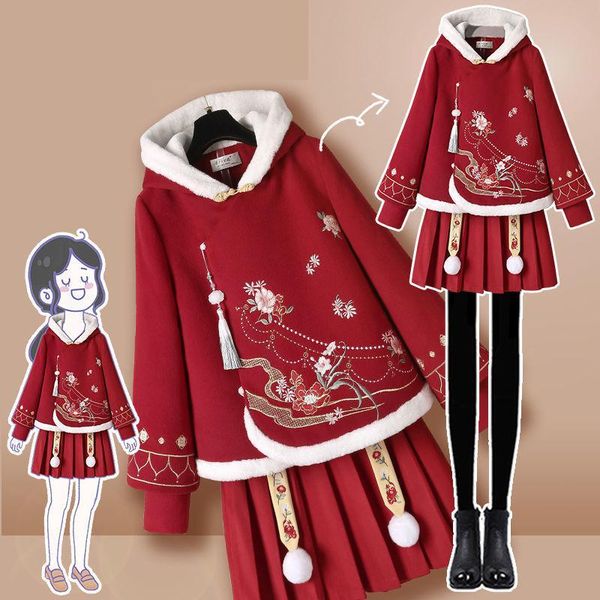 ethnic clothing burgundy cotton 2pcs hanfu qipao full sleeve hoodies cheongsam short pleated chinese dress warm wool sweater large size 3xl-, Red
ethnic clothing burgundy cotton 2pcs hanfu qipao full sleeve hoodies cheongsam short pleated chinese dress warm wool sweater large size 3xl-, Red