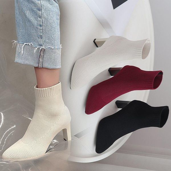 boots women's ankle boots, elastic high-heeled sock fashionable pointed booties shoes, Black
boots women's ankle boots, elastic high-heeled sock fashionable pointed booties shoes, Black