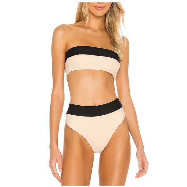 women's swimwear solid color panel flat chest high waist bikini split swimsuit set bather swimming beachwear for bathing suit, White;black 
women's swimwear solid color panel flat chest high waist bikini split swimsuit set bather swimming beachwear for bathing suit, White;black