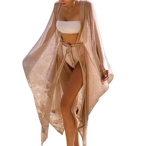 fashion women golden shiny bikini cover up open front tie waist sun proof long dress beachwear loose outwear for summer women's swimwea, White;black
fashion women golden shiny bikini cover up open front tie waist sun proof long dress beachwear loose outwear for summer women's swimwea, White;black