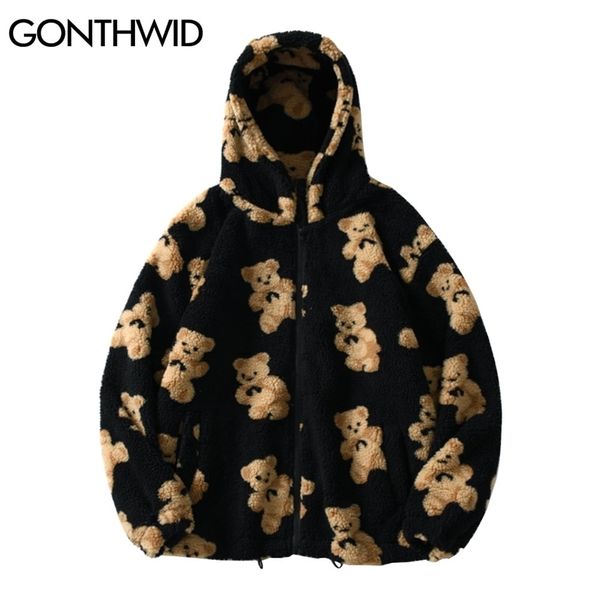 gonthwid fleece hooded jackets streetwear casual harajuku hip hop men women fashion bear print full zip coat outwear 211008, Black;brown
gonthwid fleece hooded jackets streetwear casual harajuku hip hop men women fashion bear print full zip coat outwear 211008, Black;brown