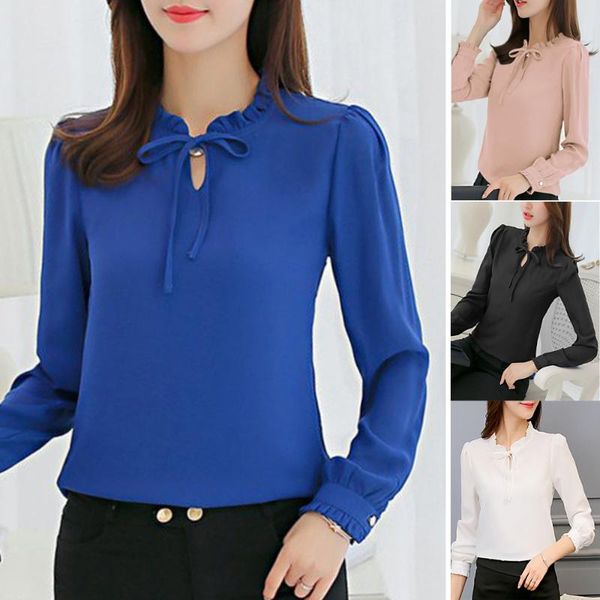 women's blouses & shirts long sleeve slim shirt ladies collared plain lace up korean spring summer casual wear me, White
women's blouses & shirts long sleeve slim shirt ladies collared plain lace up korean spring summer casual wear me, White