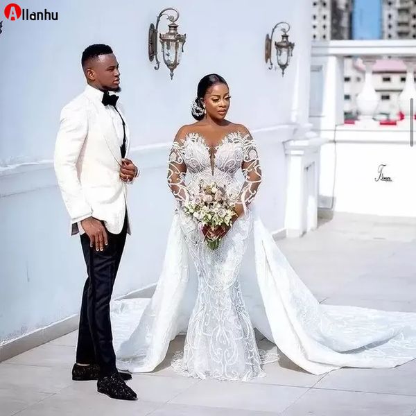plus size mermaid 2022 wedding gowns with detachable train beaded lace appliqued bridal gown custom made robe de mariée bfgs, White
plus size mermaid 2022 wedding gowns with detachable train beaded lace appliqued bridal gown custom made robe de mariée bfgs, White