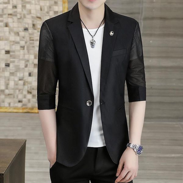 men's suits & blazers fashion summer men hollow stitching 3/4 sleeve slim fit casual suit jacket street wear social hairstylist clothin, White;black
men's suits & blazers fashion summer men hollow stitching 3/4 sleeve slim fit casual suit jacket street wear social hairstylist clothin, White;black