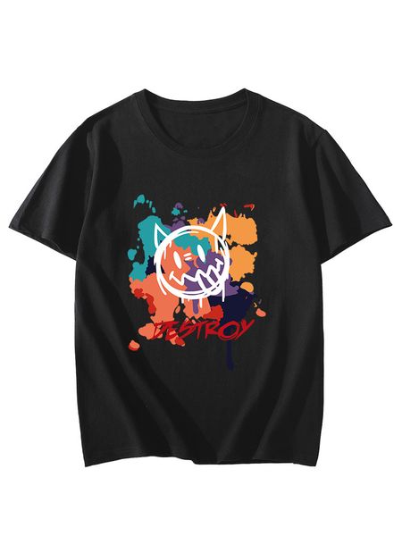 h101 korean spring 2021 new color grimace little devil print niche trend t-shirt for women, White;black
h101 korean spring 2021 new color grimace little devil print niche trend t-shirt for women, White;black