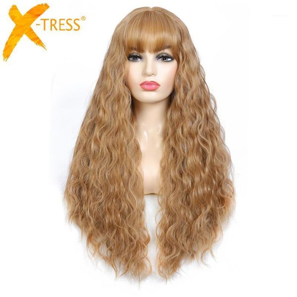 x-tress light brown colored synthetic hair wig for women machine made long curly with bangs fluffy soft heat resistant1, Black
x-tress light brown colored synthetic hair wig for women machine made long curly with bangs fluffy soft heat resistant1, Black