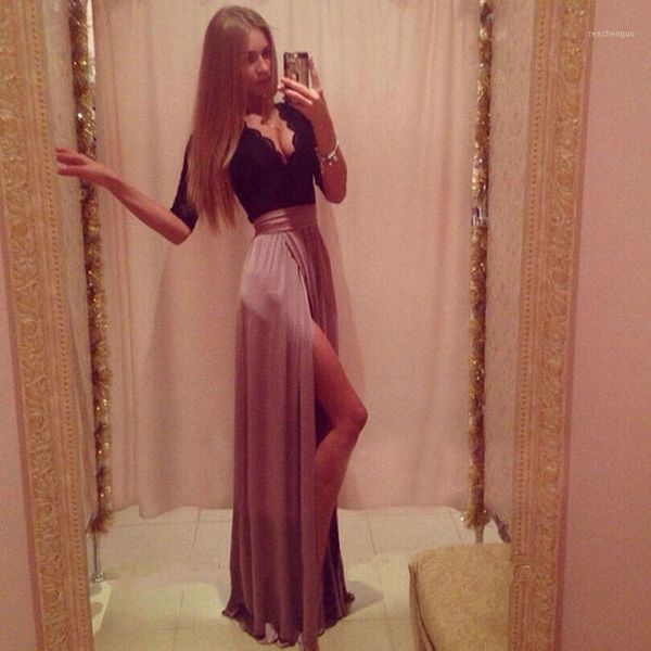 lace patchwork high waist split long dress women v-neck maxi bodycon elegant party clothes plus size casual dresses, Black;gray
lace patchwork high waist split long dress women v-neck maxi bodycon elegant party clothes plus size casual dresses, Black;gray