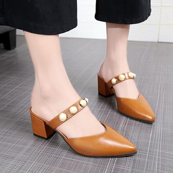 style slipper women's summer korean-style fashionable semi-high heeled chunky heel baotou shoes slippers, Black
style slipper women's summer korean-style fashionable semi-high heeled chunky heel baotou shoes slippers, Black