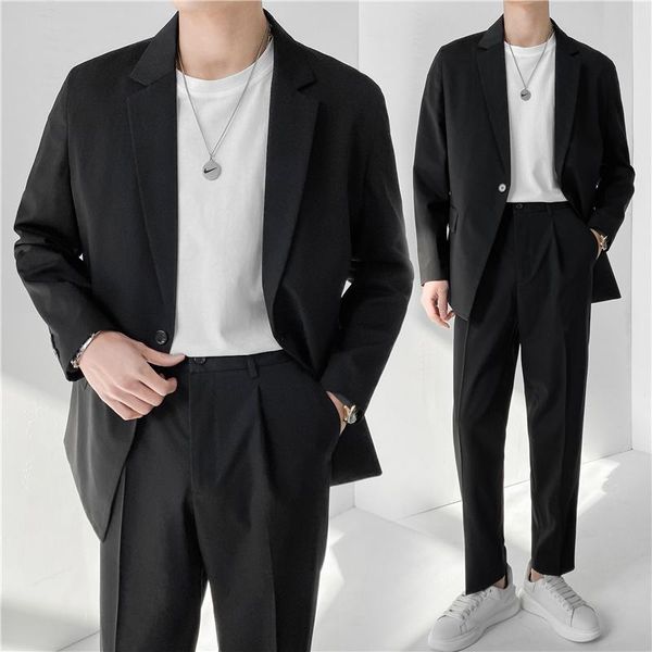 men's suits & blazers male fashion dress wedding jacket trousers 2pcs sets men streetwear loose business casual vintage pants, White;black
men's suits & blazers male fashion dress wedding jacket trousers 2pcs sets men streetwear loose business casual vintage pants, White;black