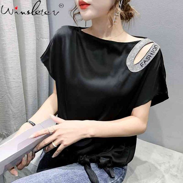 women's t-shirt summer european clothes chiffon loose knotted fashion hollow out letter diamonds women lace up tees t162, White
women's t-shirt summer european clothes chiffon loose knotted fashion hollow out letter diamonds women lace up tees t162, White