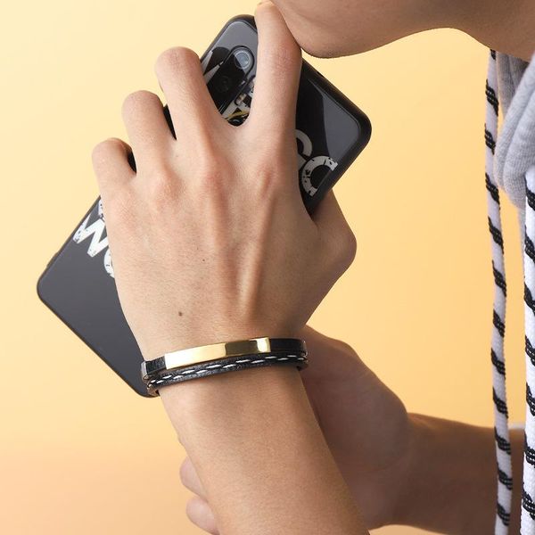 link, chain yunao jewelry men's personality stainless steel leather bracelet geometric pu woven selling product, Black
link, chain yunao jewelry men's personality stainless steel leather bracelet geometric pu woven selling product, Black