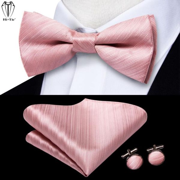 bow ties hi-tie silk pink striped mens bowtie jacquard tie hankerchief cufflinks set pre-tied butterfly bowknot wedding party, Black;gray