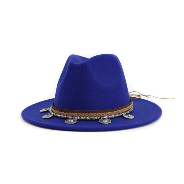 us classic jazz fedora hats with folk style band large brim trilby floppy cap panama women wool felt hat, Blue;gray
us classic jazz fedora hats with folk style band large brim trilby floppy cap panama women wool felt hat, Blue;gray