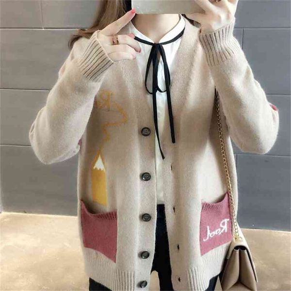 cardigan autumn women sweater casual female long sleeve knitted v-neck solid coat 210427, White;black