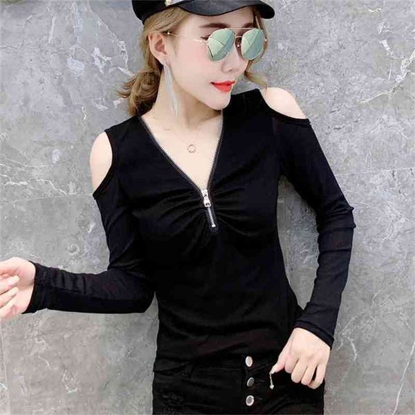 autumn black t-shirt women off-shoulder v-neck zipper mesh sleeve patchwork slim stretchy cotton long t98693 210421, Black;gray
autumn black t-shirt women off-shoulder v-neck zipper mesh sleeve patchwork slim stretchy cotton long t98693 210421, Black;gray