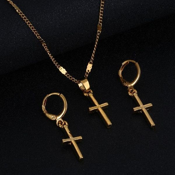 earrings & necklace gold color cross pendant simple crucifix christian jewelry sets, Silver
earrings & necklace gold color cross pendant simple crucifix christian jewelry sets, Silver