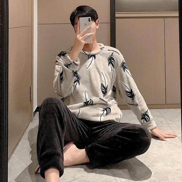 men's sleepwear warm flannel pajamas set winter leisure elastic waist men soft long sleeve nightwear pant homewear, Black;brown
men's sleepwear warm flannel pajamas set winter leisure elastic waist men soft long sleeve nightwear pant homewear, Black;brown