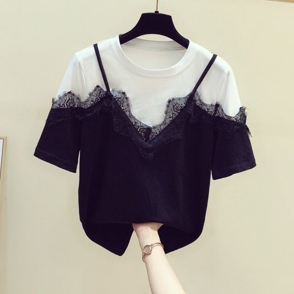 t shirt female tide summer korean splicing lace halter short sleeve t-shirt women t shirts white black
t shirt female tide summer korean splicing lace halter short sleeve t-shirt women t shirts white black