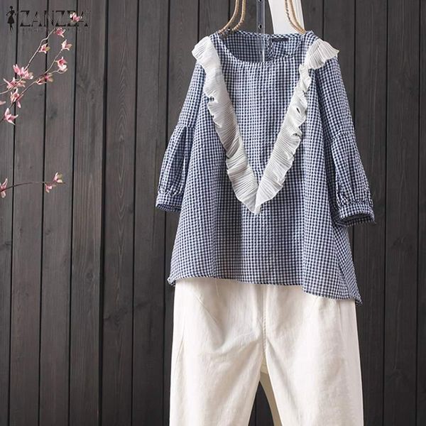 women's blouses & shirts summer patchwork blouse 2021 zanzea elegant ruffle casual half sleeve check blusas female o neck plaid tunic, White
women's blouses & shirts summer patchwork blouse 2021 zanzea elegant ruffle casual half sleeve check blusas female o neck plaid tunic, White