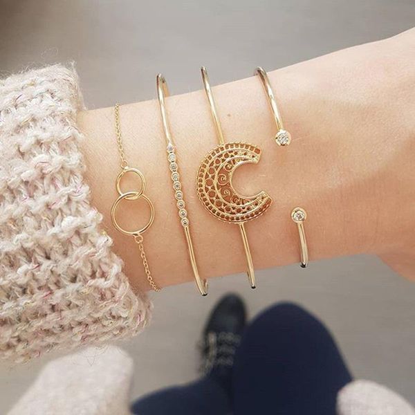 link, chain european and american style fashion bracelet carved hollow half moon four-piece simple temperament, Black
link, chain european and american style fashion bracelet carved hollow half moon four-piece simple temperament, Black