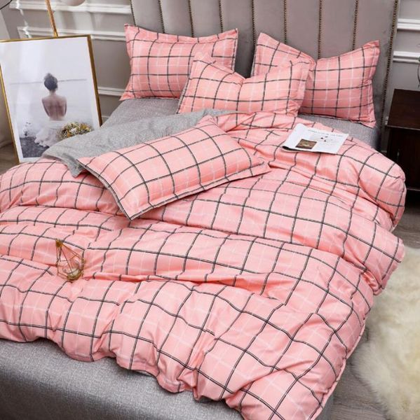 bedding sets duvet cover set with quilt bed linen flat sheet pillowcase classic black pink grid striped 220x240 super soft