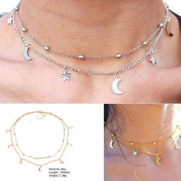 fashion women double layers necklace moon stars clavicle chain necklaces fine jewelry gifts b88 chokers, Golden;silver
fashion women double layers necklace moon stars clavicle chain necklaces fine jewelry gifts b88 chokers, Golden;silver