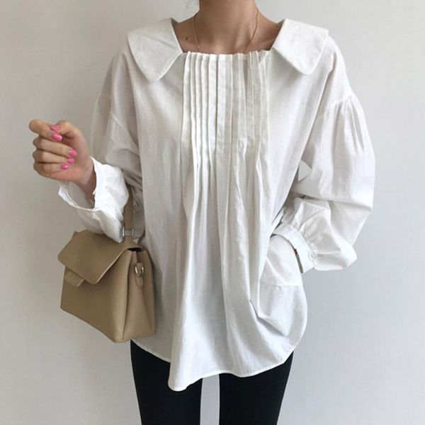 women's blouses & shirts korean elegant shirt loose long sleeves wrinkled solid lapel for girls autumn pullover womens and, White
women's blouses & shirts korean elegant shirt loose long sleeves wrinkled solid lapel for girls autumn pullover womens and, White