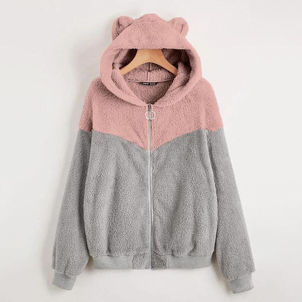 women's hoodies & sweatshirts kawaii ear hat hoodie women casual contrast color plush winter warm loose long sleeves with pocket zipper, Black
women's hoodies & sweatshirts kawaii ear hat hoodie women casual contrast color plush winter warm loose long sleeves with pocket zipper, Black