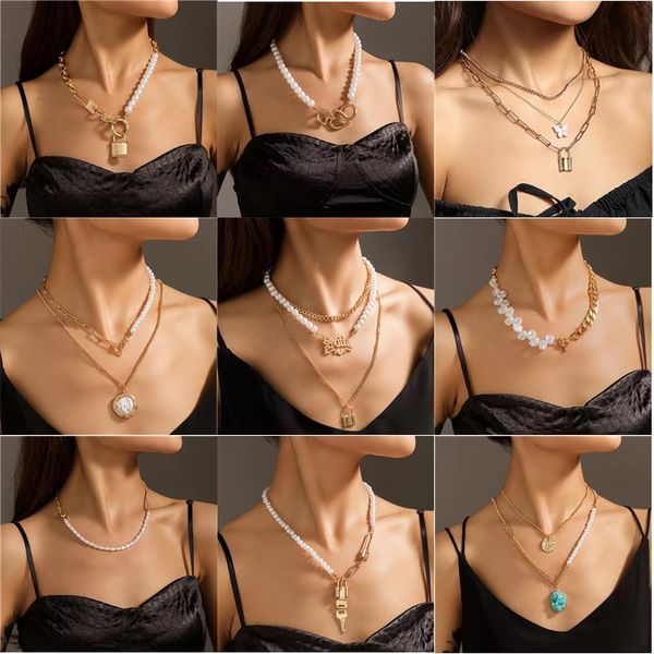 fashion multi elements blending chain pendant necklaces artificial pearls golden chains single and multilayer styles, Silver
fashion multi elements blending chain pendant necklaces artificial pearls golden chains single and multilayer styles, Silver