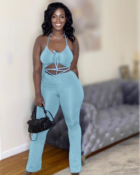 women's two piece pants 2021 quality women set 2pcs halter camisole bandage backless, White
women's two piece pants 2021 quality women set 2pcs halter camisole bandage backless, White