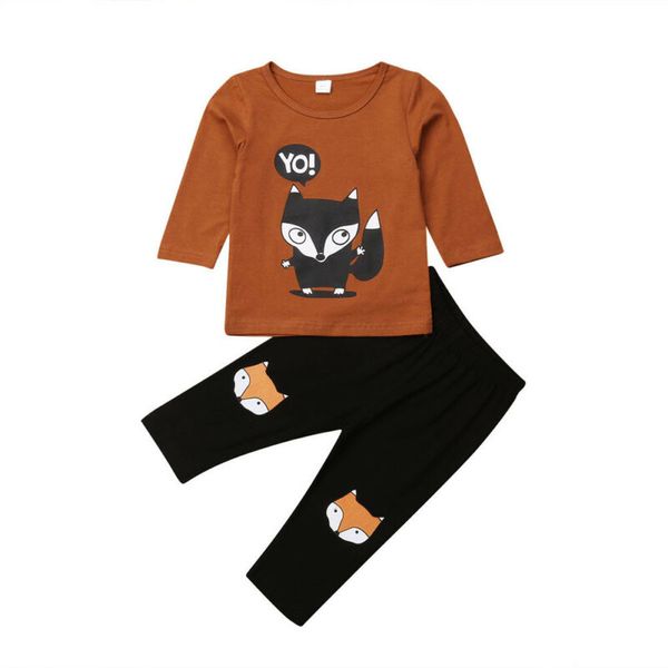 fashion toddler baby boy clothes fox long sleeve + pants 2pcs autumn outfits set clothes, White