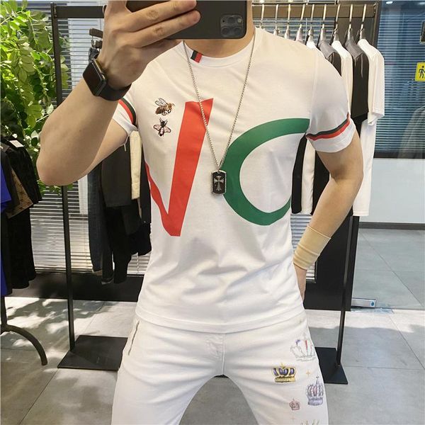 men's t-shirts 2021 mercerized cotton t shirt men short sleeve round neck breathable casual t-shirt bee embroidery streetwear clothing, White;black
men's t-shirts 2021 mercerized cotton t shirt men short sleeve round neck breathable casual t-shirt bee embroidery streetwear clothing, White;black