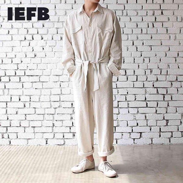 iefb men's clothing overalls suit with belt korean fashion loose single breasted turn down collar jumpsuit loose y4303 210524, Black
iefb men's clothing overalls suit with belt korean fashion loose single breasted turn down collar jumpsuit loose y4303 210524, Black